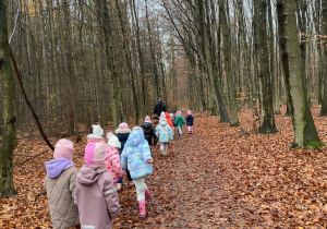 dzieci spacerują po lesie