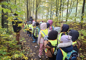 Dzieci słuchają jak wygląda życie w lesie