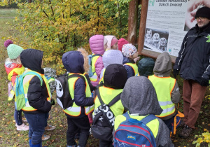 Dzieci słuchają ciekawostek o leśnych zwierzętach